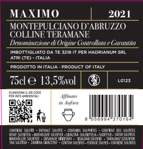 MAXIMO 2021 MONTEPULCIANO D'ABRUZZO DOCG COLLINE TERAMANE