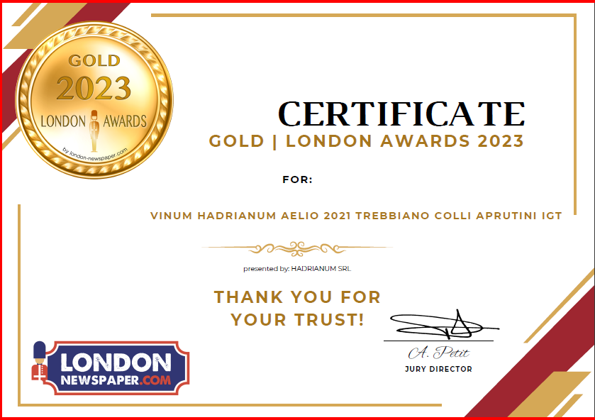 Vinum Hadrianum recently won 3 Awards at the London Awards 2023, including two gold awards and one silver award, for their Vinum Hadrianum Maximo 2019 Montepulciano d’Abruzzo DOCG Colline Teramane, Vinum Hadrianum Aelio 2021 Trebbiano Colli Aprutini IGT, and Vinum Hadrianum Pontius 2021 Montonico Colli Aprutini IGT. This is a testament to the exceptional quality of their wines and the value they can bring to buyers.